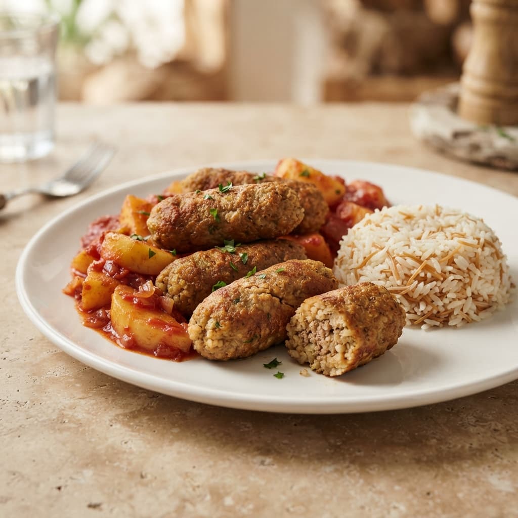 وجبة كفتة أرز بالبطاطس + أرز أبيض أو شعرية